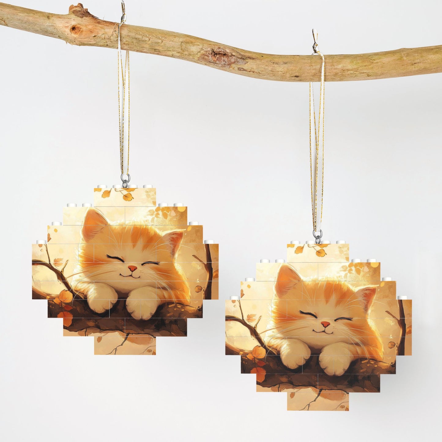 Healing Smiling Orange Cat Puzzle Hanging Ornament - Creative DIY Building Block Home Decor