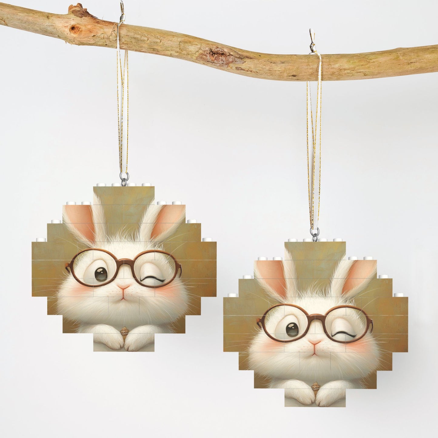 Adorable Glasses Bunny Puzzle Ornament - Creative DIY Building Block Home Decor