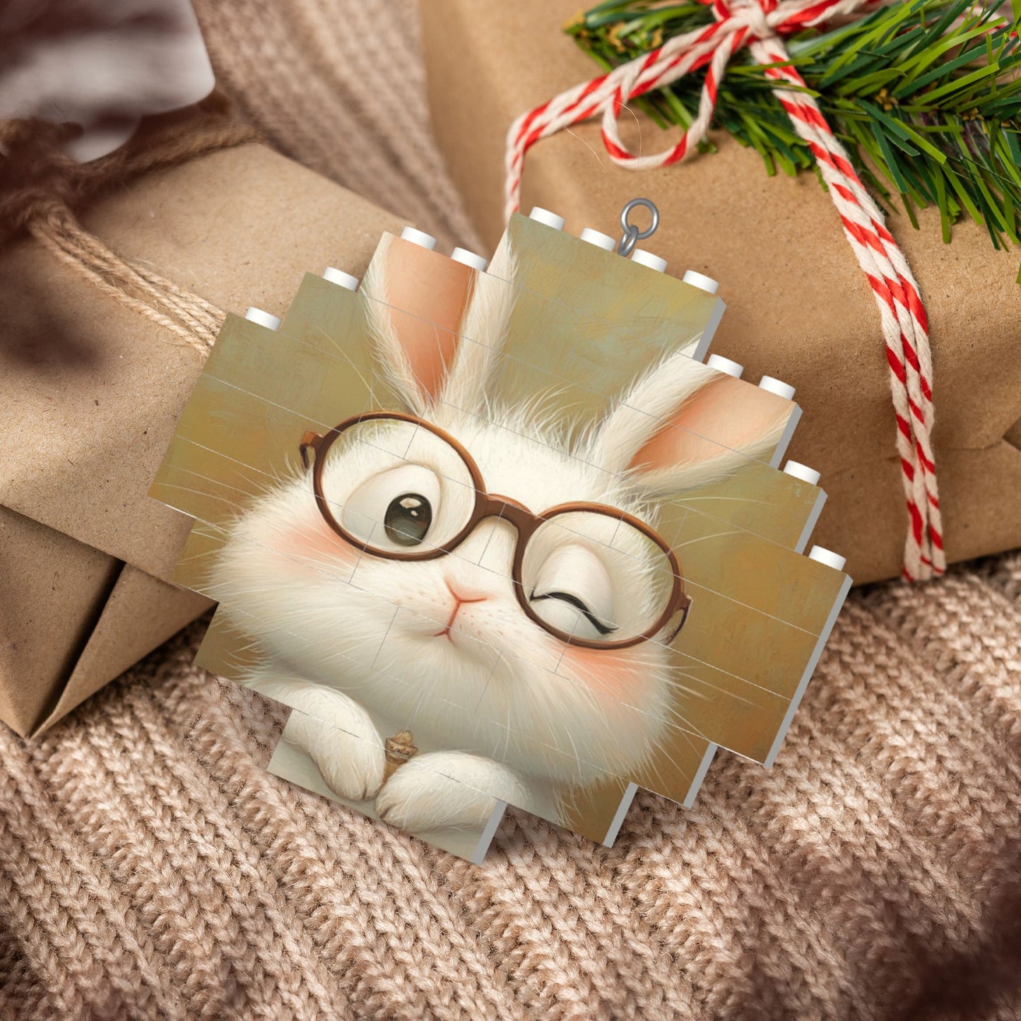 Adorable Glasses Bunny Puzzle Ornament - Creative DIY Building Block Home Decor
