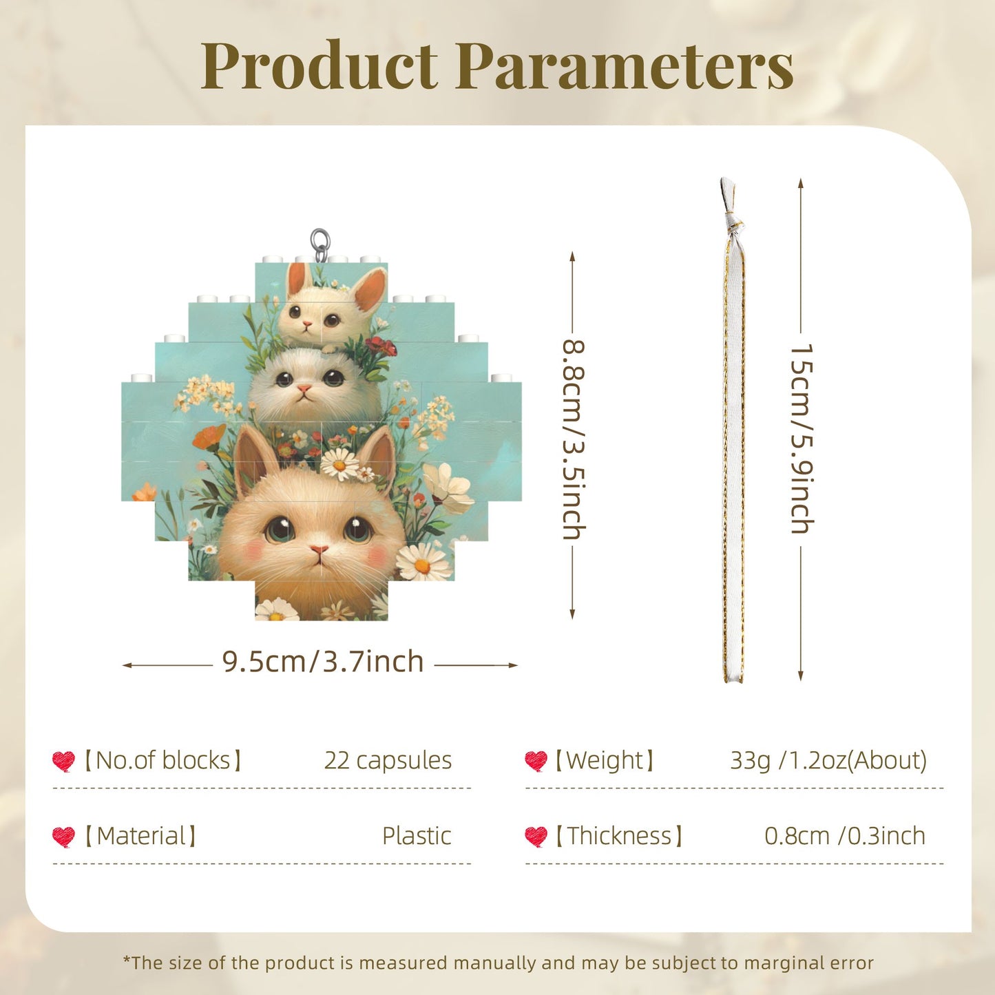 Three Rabbits in Flower Field Puzzle Ornament - Creative DIY Building Blocks Décor