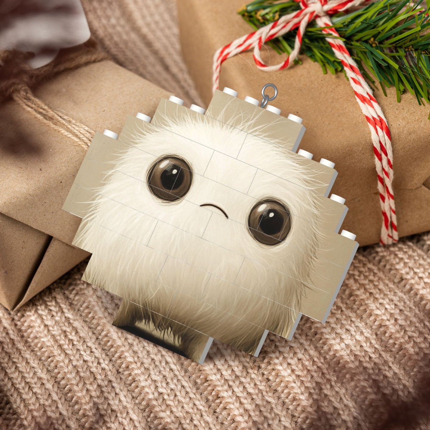 Adorable Big-Eyed White Fluffy Ball Puzzle Ornament - Creative DIY Building Blocks Décor