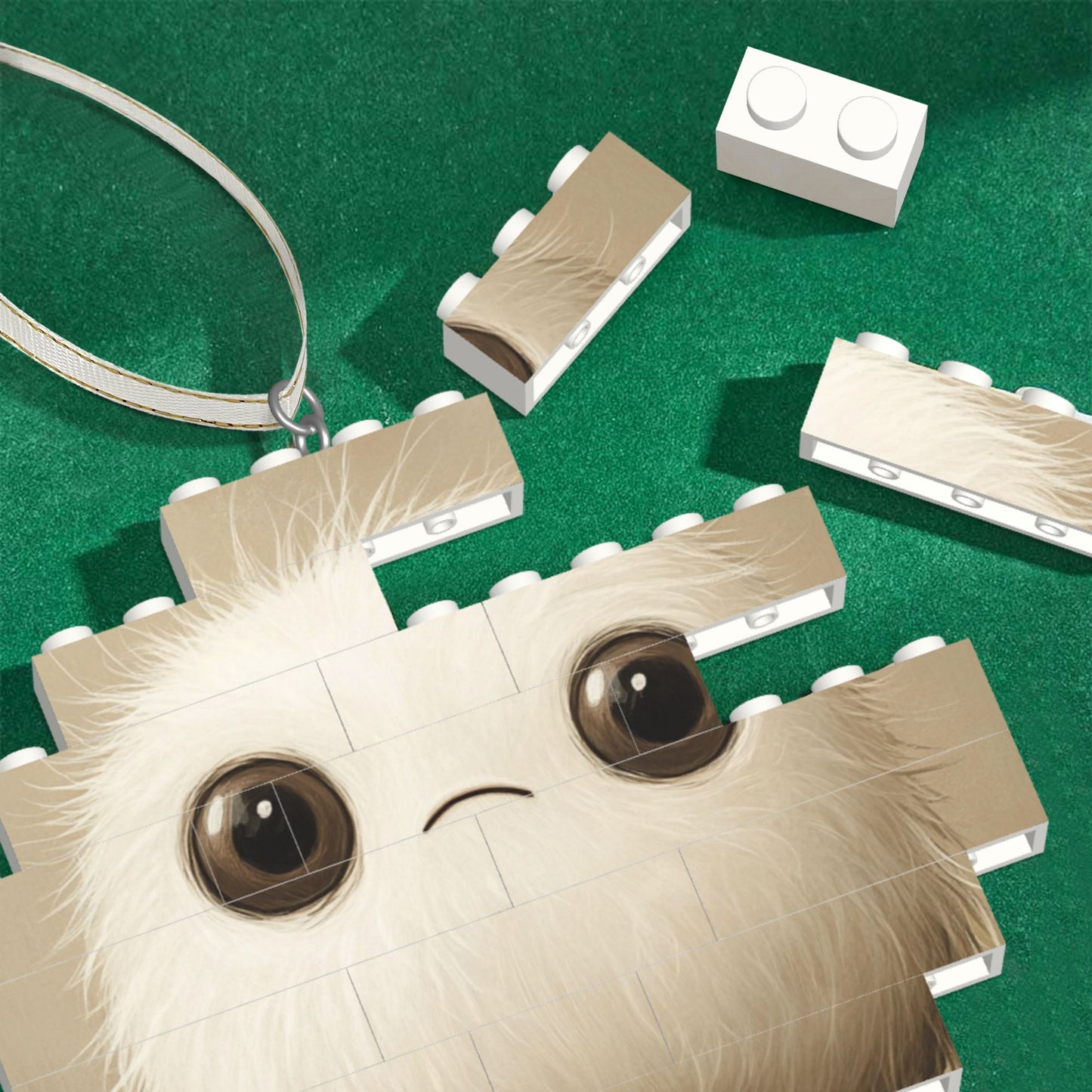 Adorable Big-Eyed White Fluffy Ball Puzzle Ornament - Creative DIY Building Blocks Décor