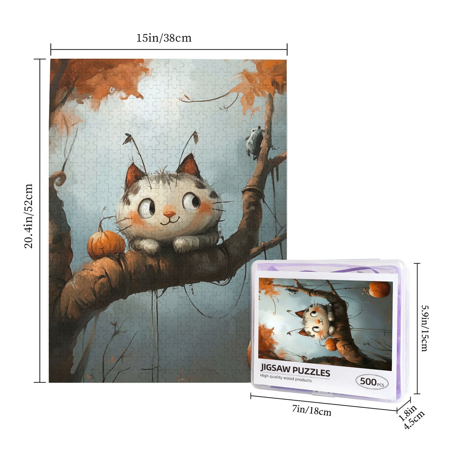 Autumn Whimsy Cat Puzzle - 500-Piece Handmade Artistic Jigsaw, Discover the Magic of the Fall Forest