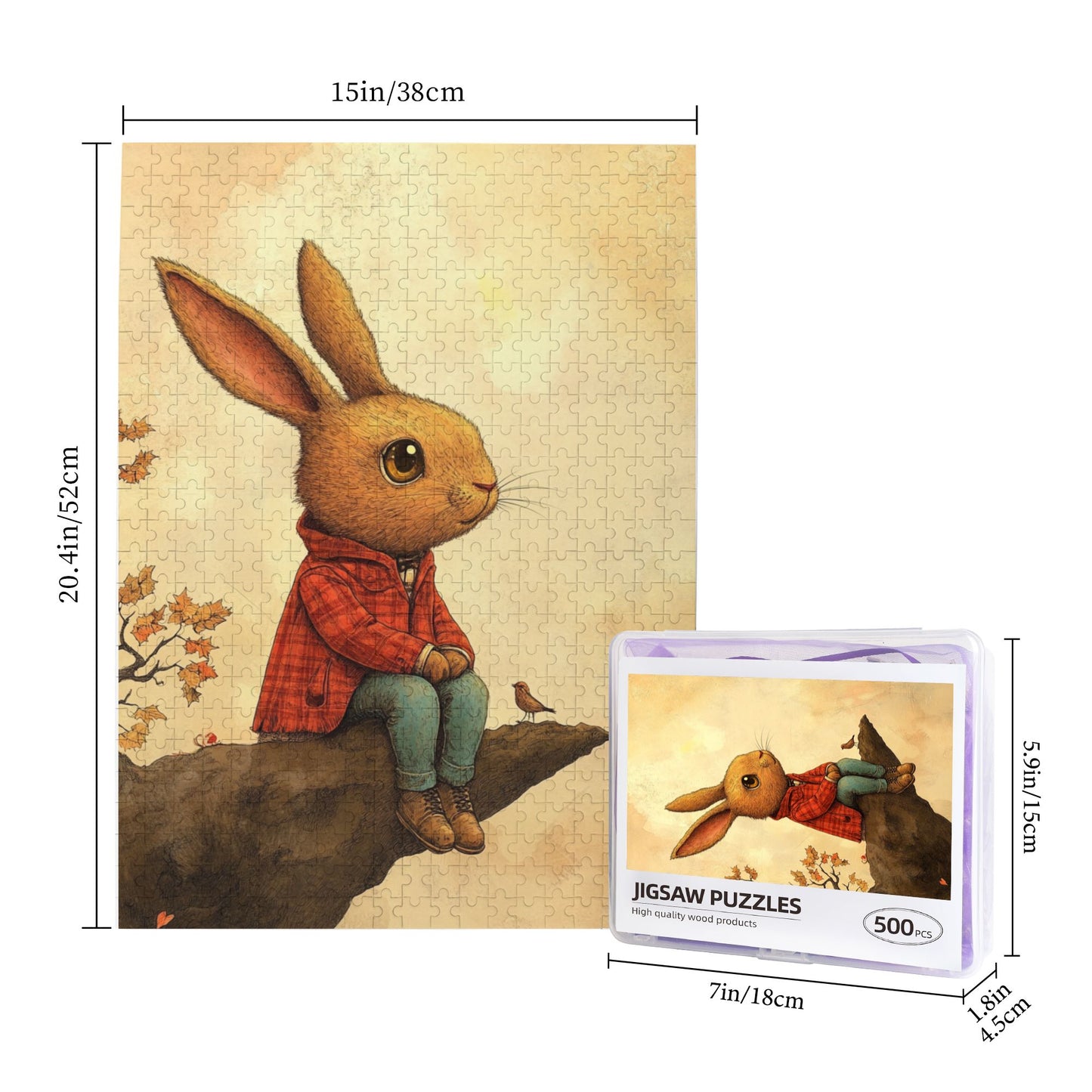 Autumn Warmth Bunny Puzzle - 500-Piece Hand-Drawn Illustration Puzzle