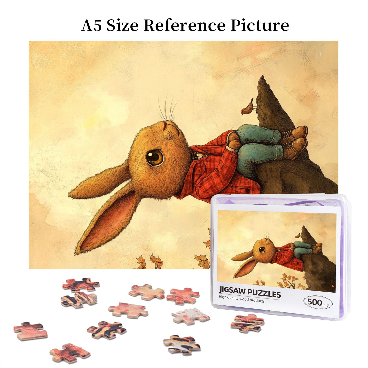 Autumn Warmth Bunny Puzzle - 500-Piece Hand-Drawn Illustration Puzzle